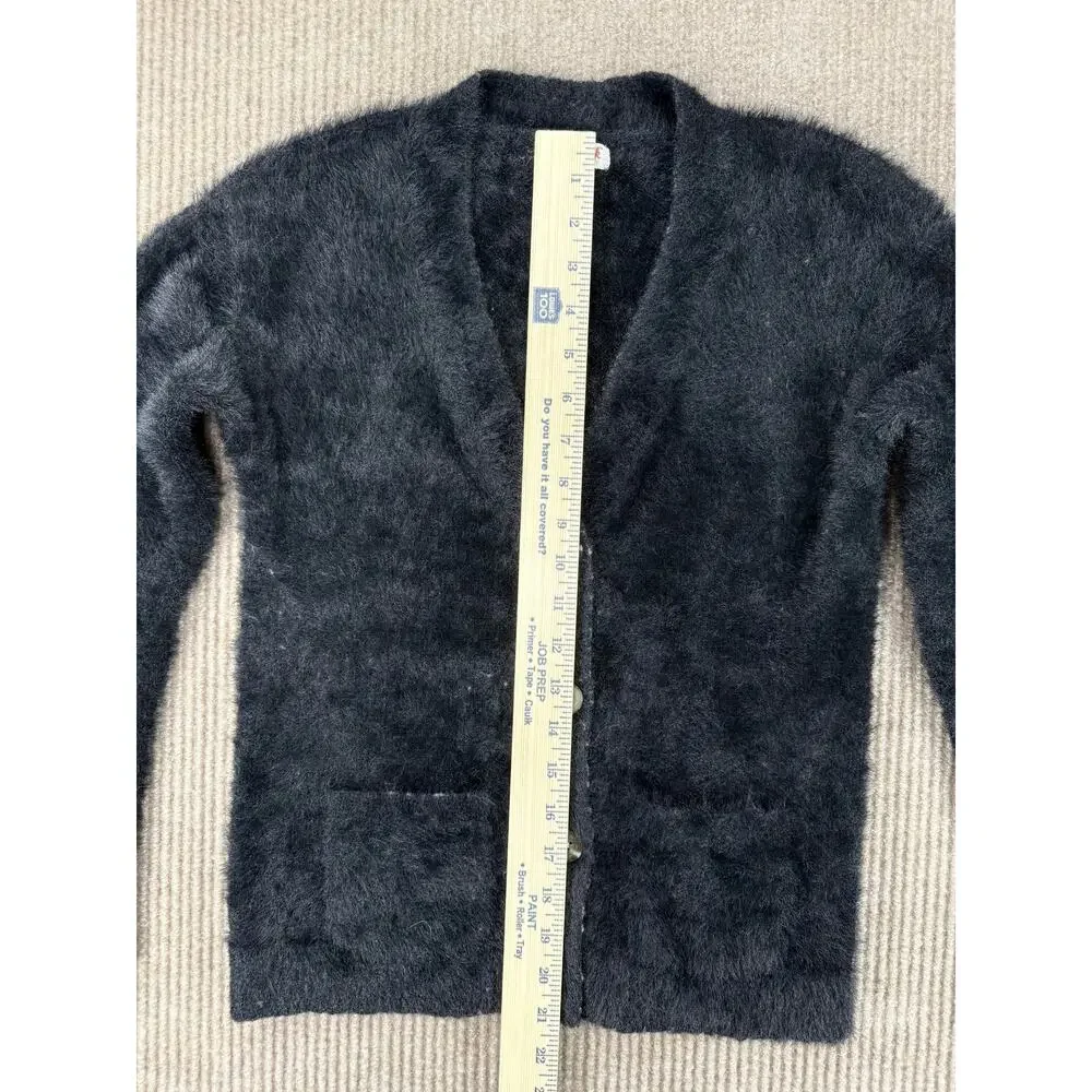 Cat & Jack Girls Black Fuzzy Eyelash Knit Cardigan Sweater Size L 10/12